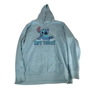 Disney Stitch Not Today Light Blue Graphic Pullover Hoodie Mens 2XL Lilo Stitch